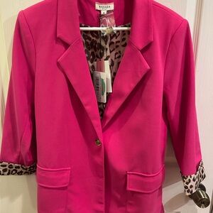 Andree Pink Blazer with Leopard Print Lining